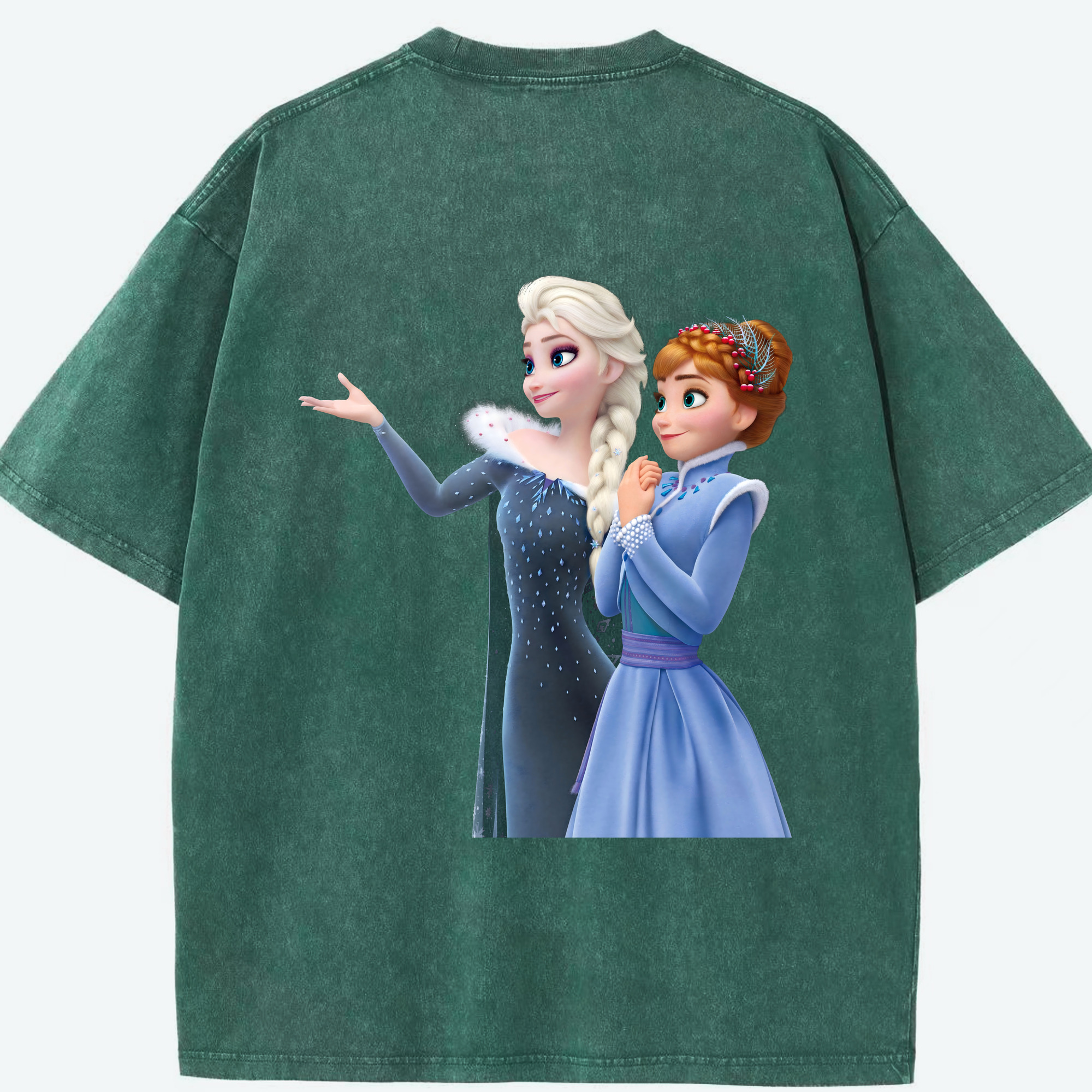 （画像用） アナと雪の女王 アンナ エルサ Frozen Anna Elsa 綿100% ヴィンテージ風 半袖Tシャツ（背面プリント）